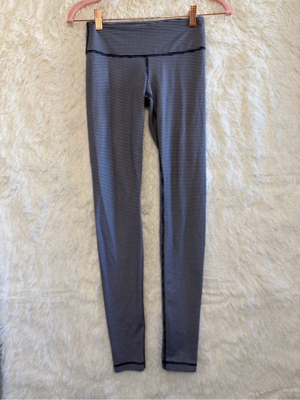 Lululemon Womens Wunder Under Pant Leggings 2 Super Stripe Cadet Blue White Gym